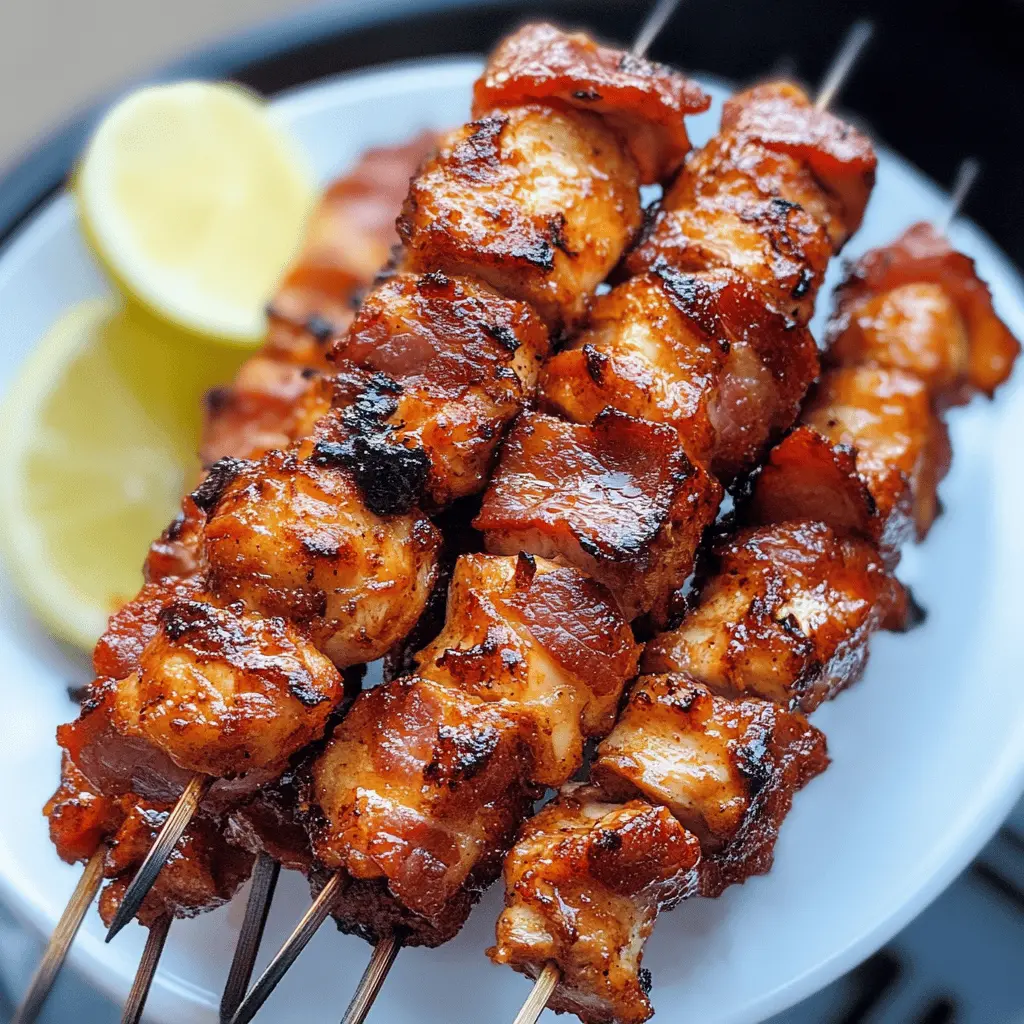 Craving a delicious and easy dinner? These Air Fryer Bacon Wrapped BBQ Chicken Kabobs are packed with flavor and sure to please the whole family. Tender chicken pieces wrapped in crispy bacon and coated in your favorite BBQ sauce make a perfect dish for game day, family gatherings, or a weeknight treat. Save this recipe and bring a tasty twist to your next meal!
