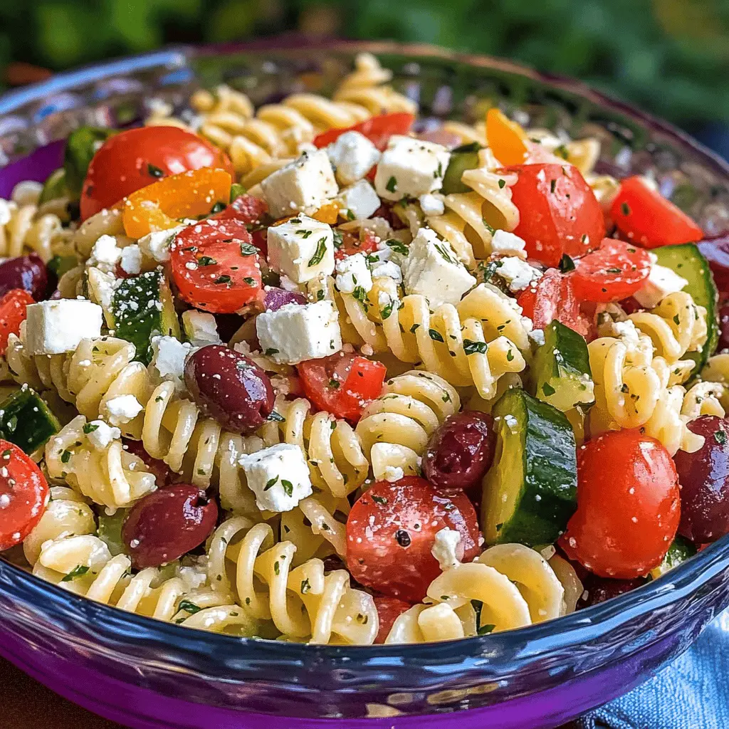 Looking for a quick and refreshing dish? This Easy Greek Pasta Salad combines al dente pasta with vibrant veggies, tangy feta, and a zesty olive oil dressing. It’s perfect for picnics, BBQs, or a light lunch. Save this recipe to whip up a delightful meal that everyone will love! Enjoy all the fresh flavors of Greece in each bite!