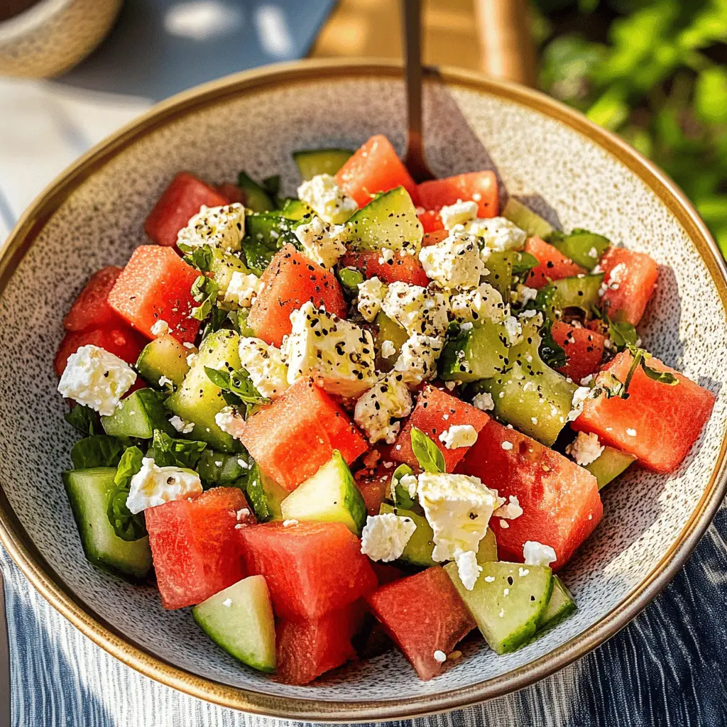 Enjoy a refreshing twist with this Fresh Watermelon Feta Salad! Juicy watermelon meets creamy feta, creating a perfect balance of flavors for any summer gathering. With a hint of mint and a drizzle of balsamic glaze, this salad is not just a treat for your taste buds but also a vibrant addition to your table. Save this recipe for your next picnic or barbecue!