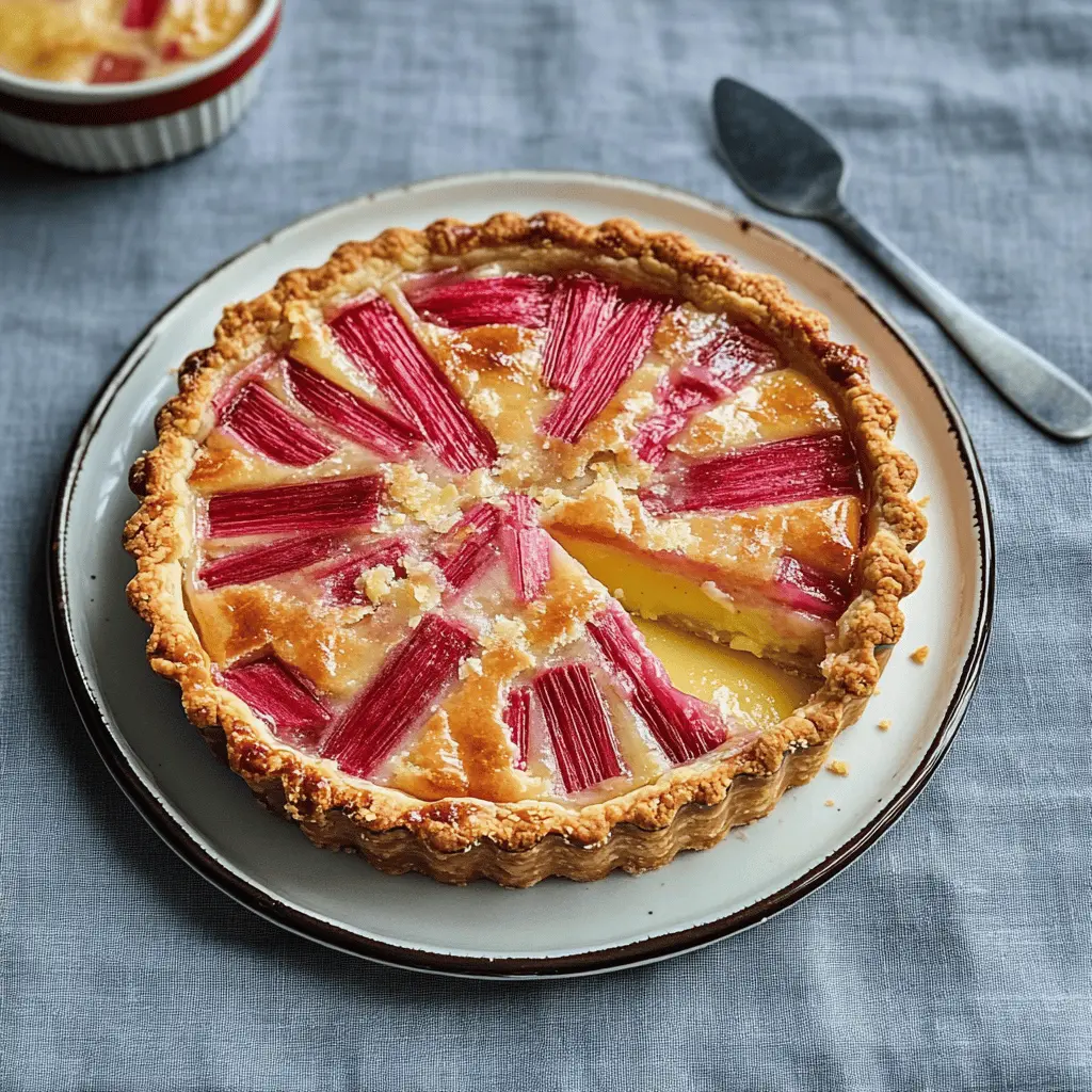 Enjoy a delightful Rhubarb Custard Tart that's perfect for any occasion! This tart features a buttery crust paired with a creamy custard filling and tangy rhubarb, creating a delicious balance of flavors. It's an ideal dessert for spring gatherings or family dinners. Don’t forget to save this recipe for a memorable sweet treat!