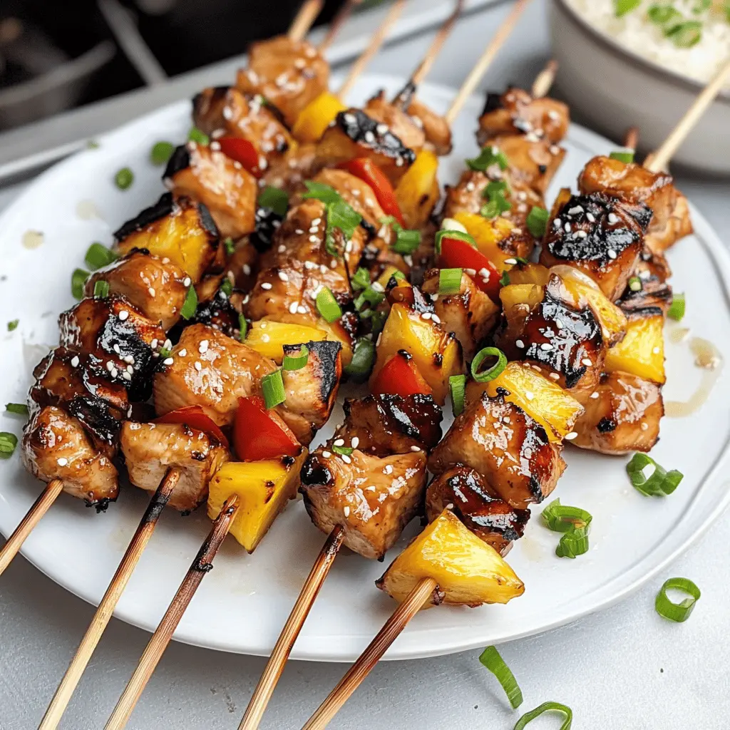 Juicy Teriyaki Chicken Pineapple Kabobs are perfect for your next barbecue! These skewers combine tender chicken, sweet pineapple, and vibrant bell peppers, all glazed with a savory teriyaki sauce. Quick to prepare, they make for a delightful meal that's great for family gatherings or outdoor parties. Save this recipe for a tasty summer treat!