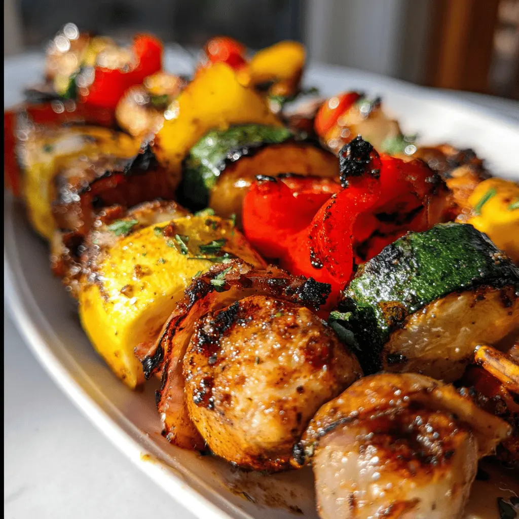 Easy Balsamic Chicken and Veggie Kabobs