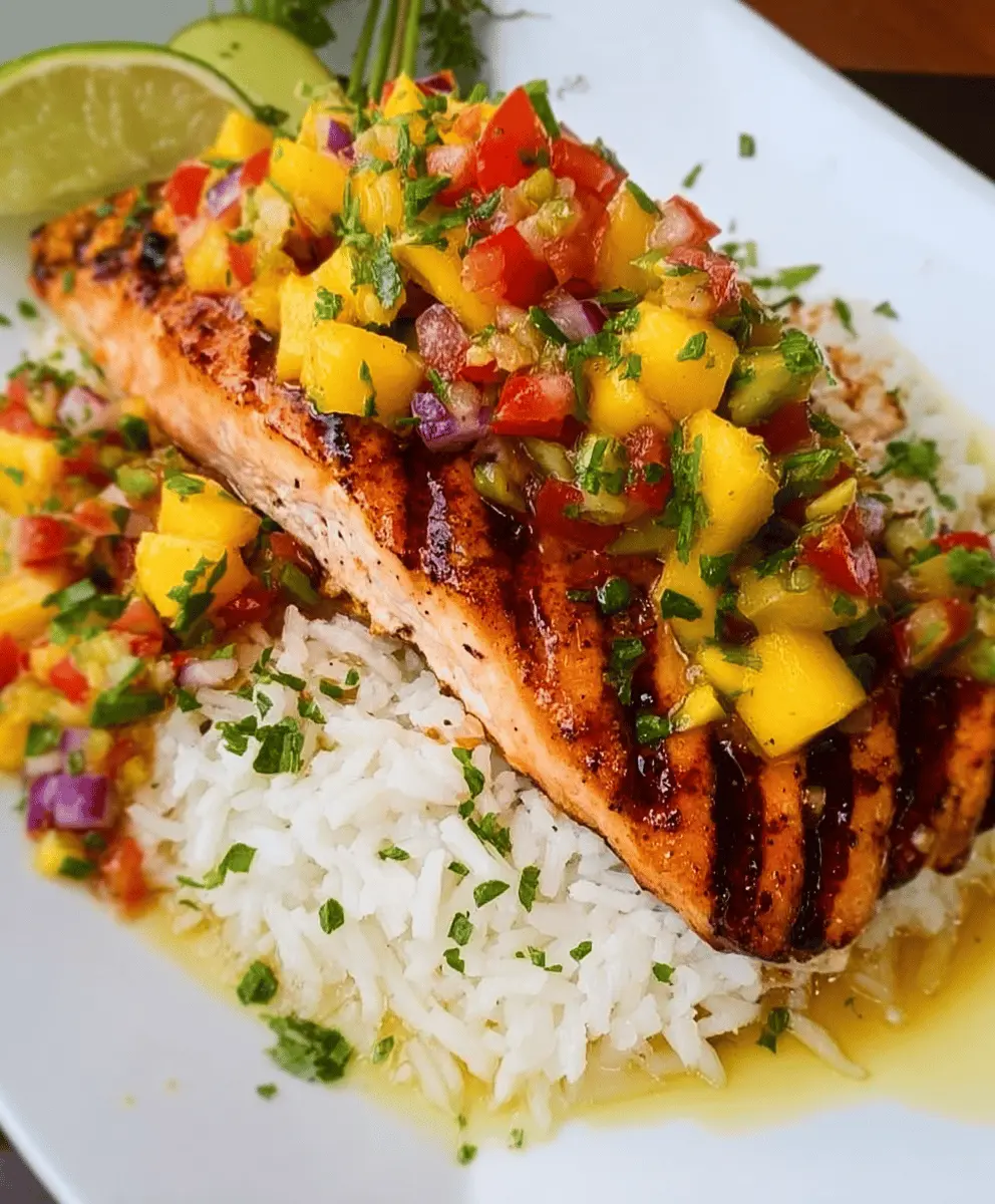 Easy Grilled Salmon with Fresh Mango Salsa and Coconut Rice