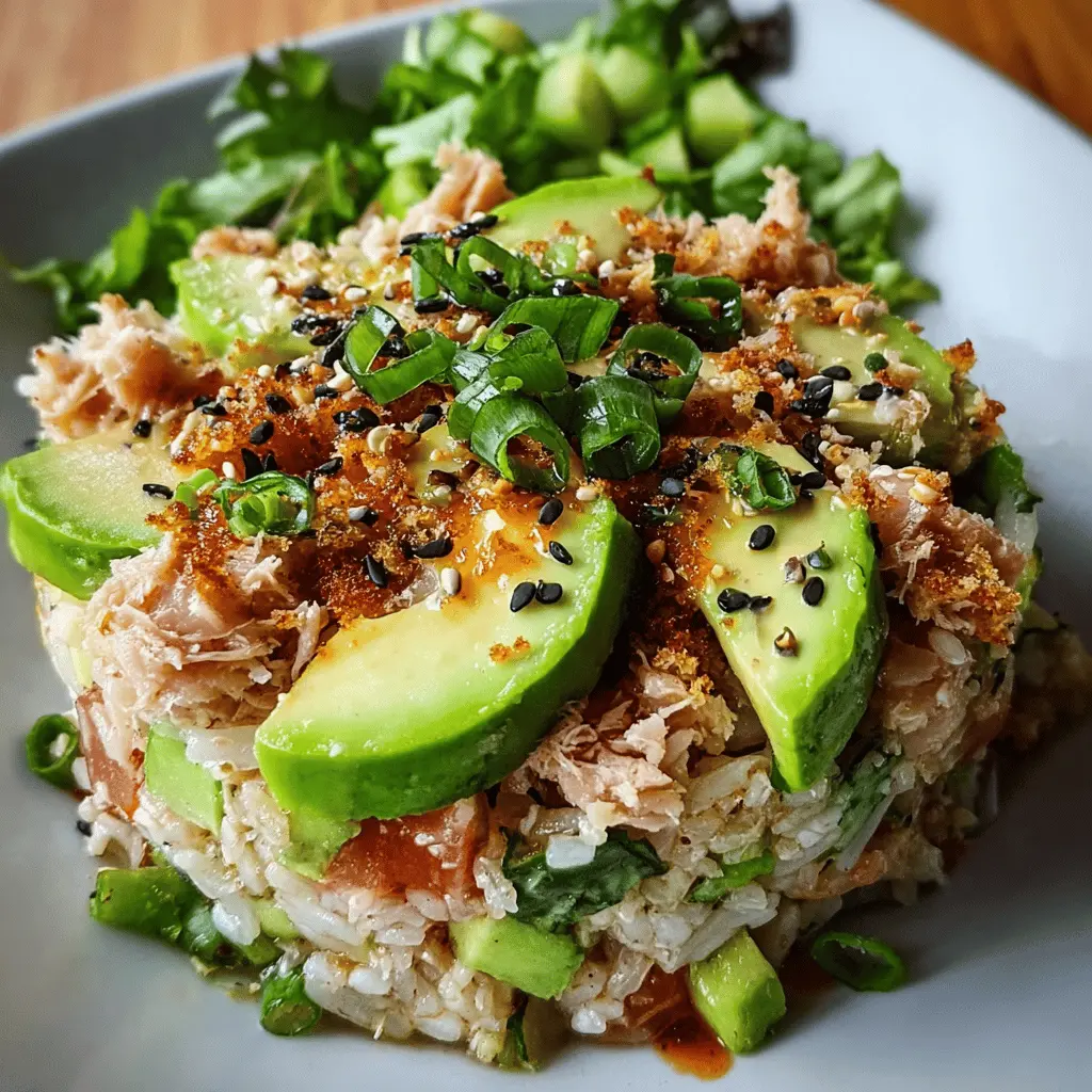 Easy Tuna Avocado Crispy Rice Salad Recipe