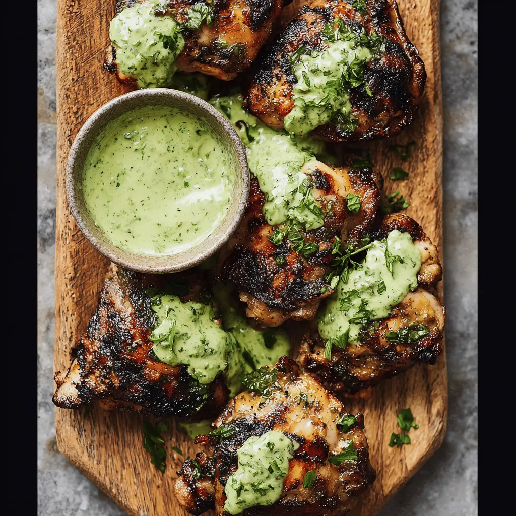 Easy Grilled Chicken Thighs with Fresh Green Goddess Sauce