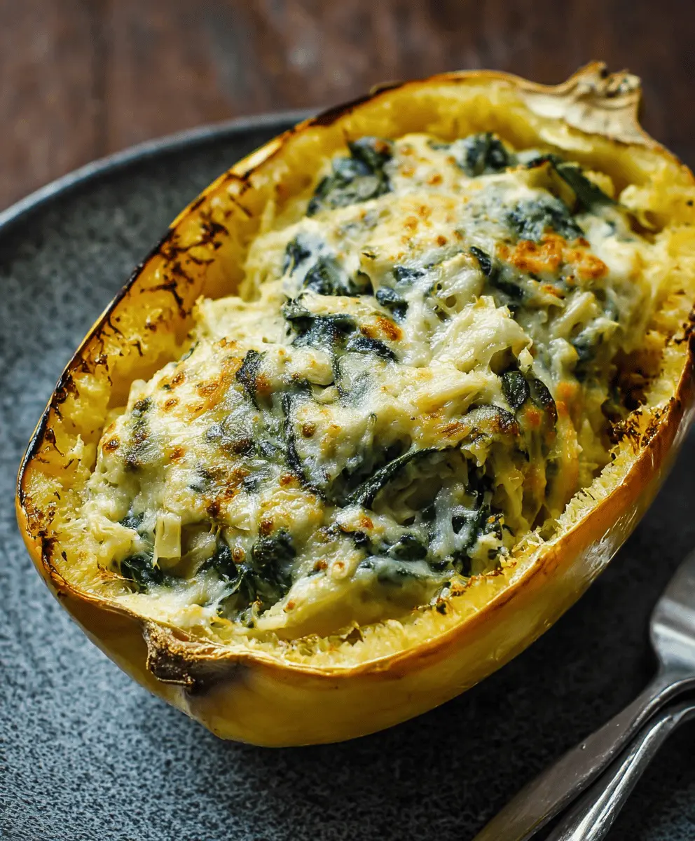 Easy Spinach Artichoke Stuffed Spaghetti Squash