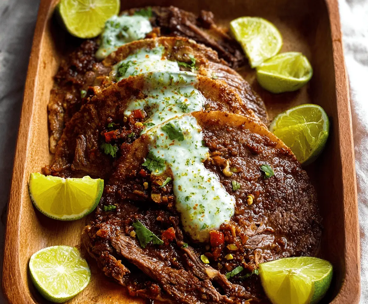 Easy Crockpot Carne Asada Tacos with Cilantro Lime Sauce