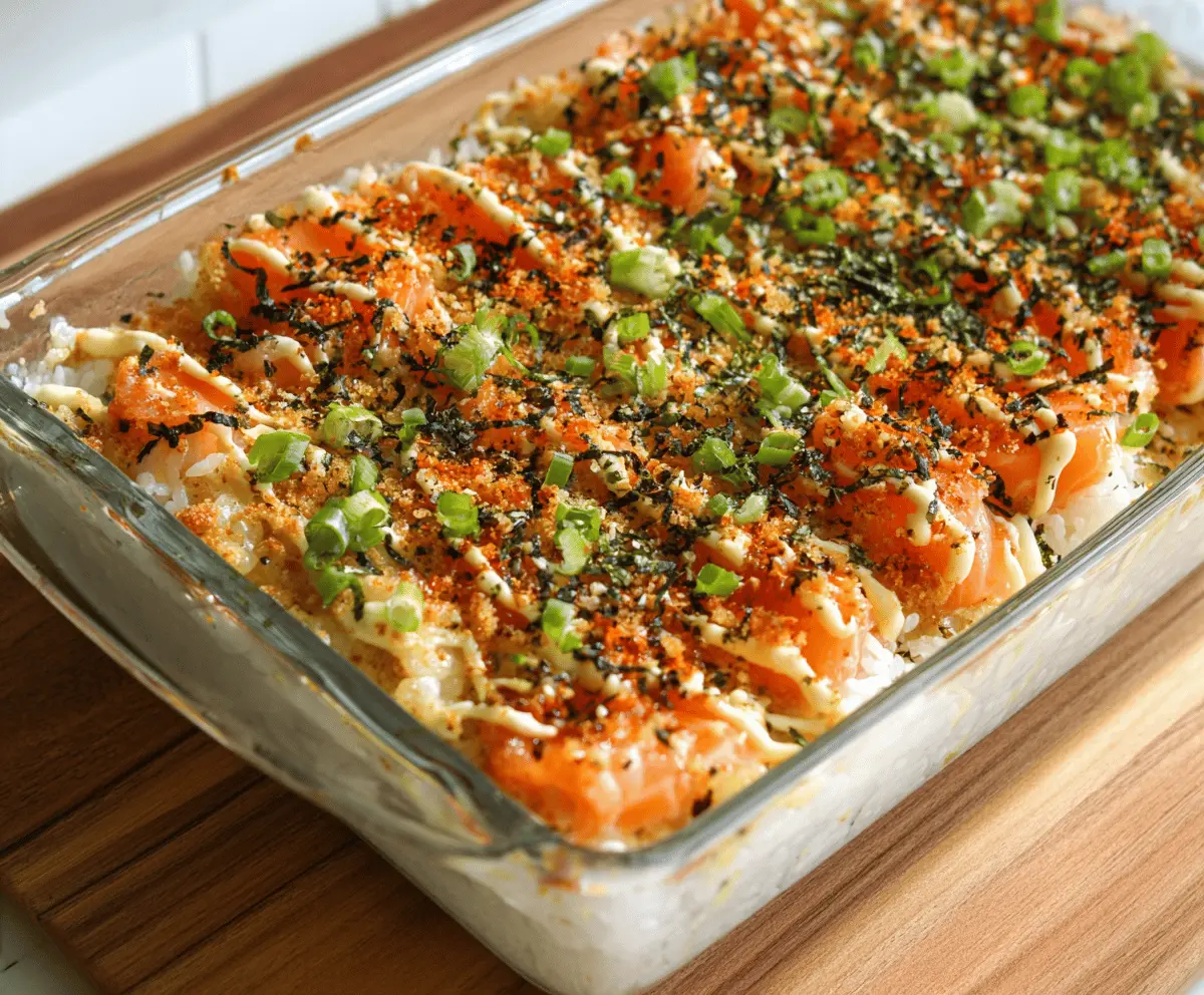 Easy Spicy Salmon Sushi Bake Casserole