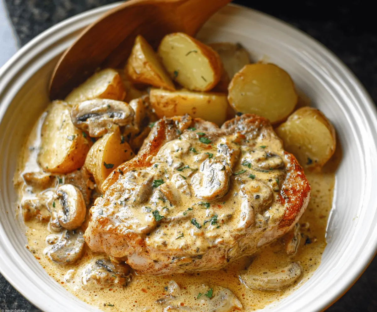 Easy Creamy Garlic Pork Chops with Potatoes in Crockpot
