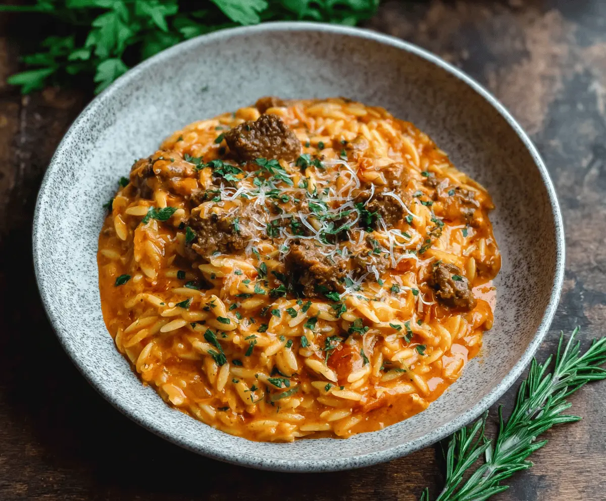 Creamy Tomato Beef Orzo Recipe