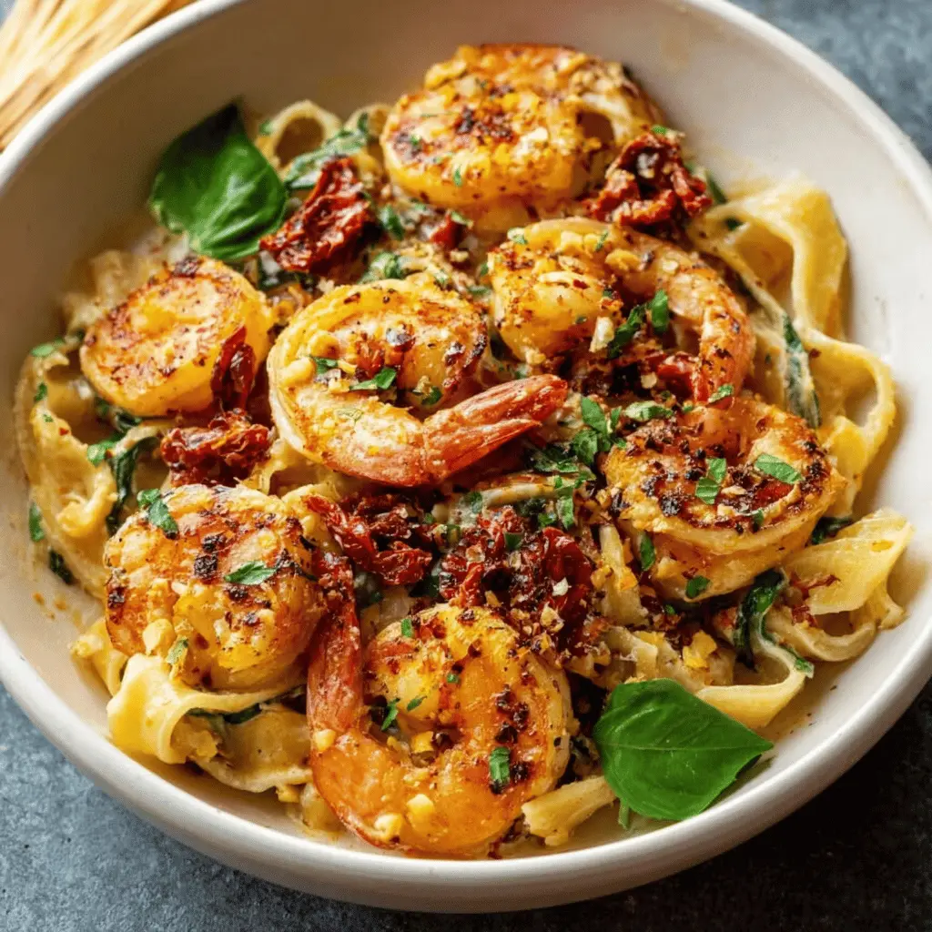Creamy Spicy Garlic Shrimp Pasta with Sun-Dried Tomatoes