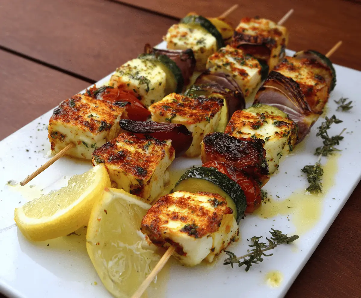 Grilled Halloumi Skewers with Lemon and Thyme