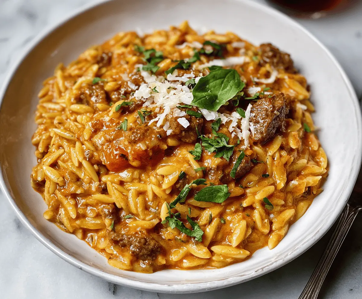 Creamy Tomato Beef Orzo Dinner Recipe