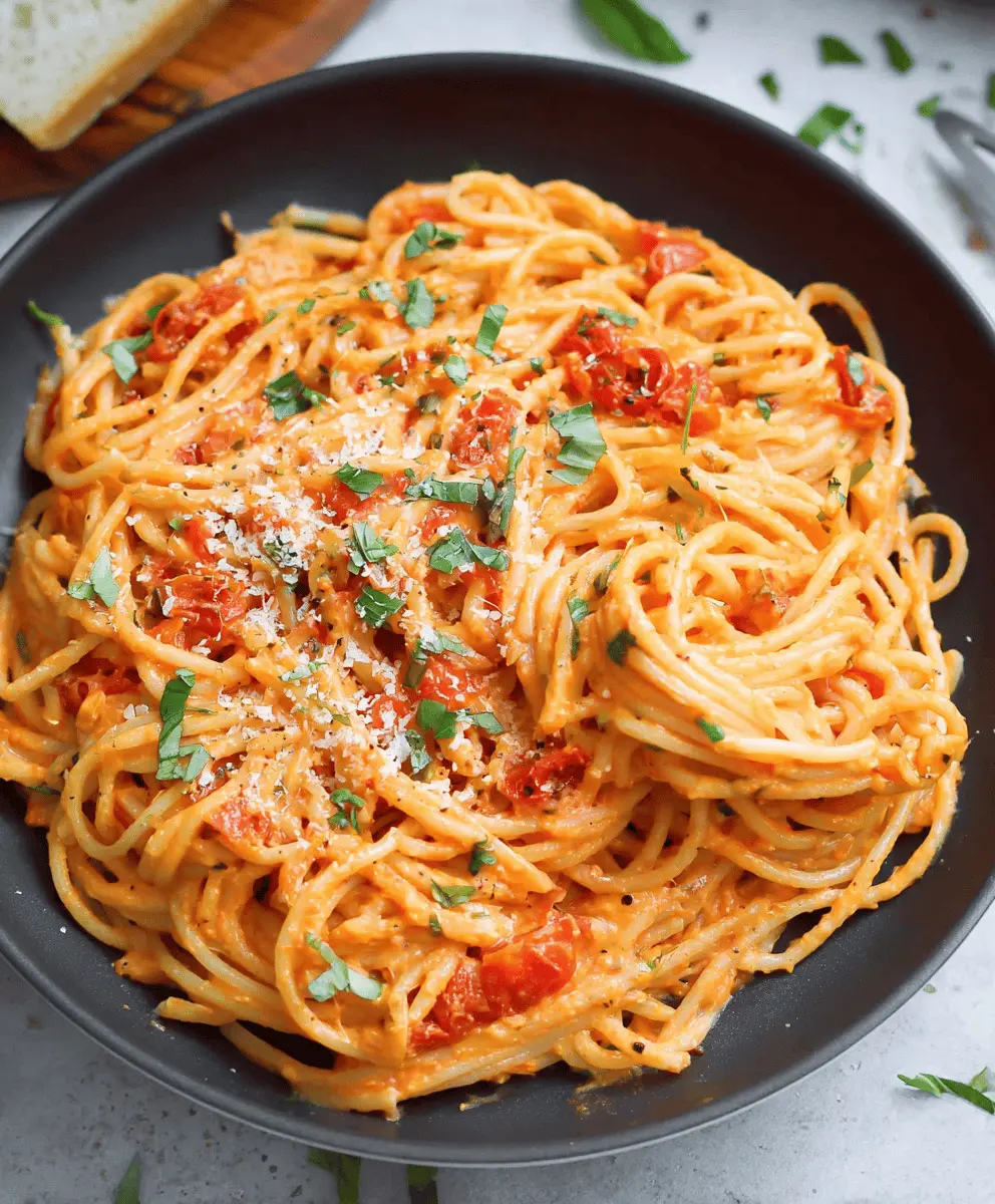 Creamy Cheesy Tomato Garlic Spaghetti Recipe