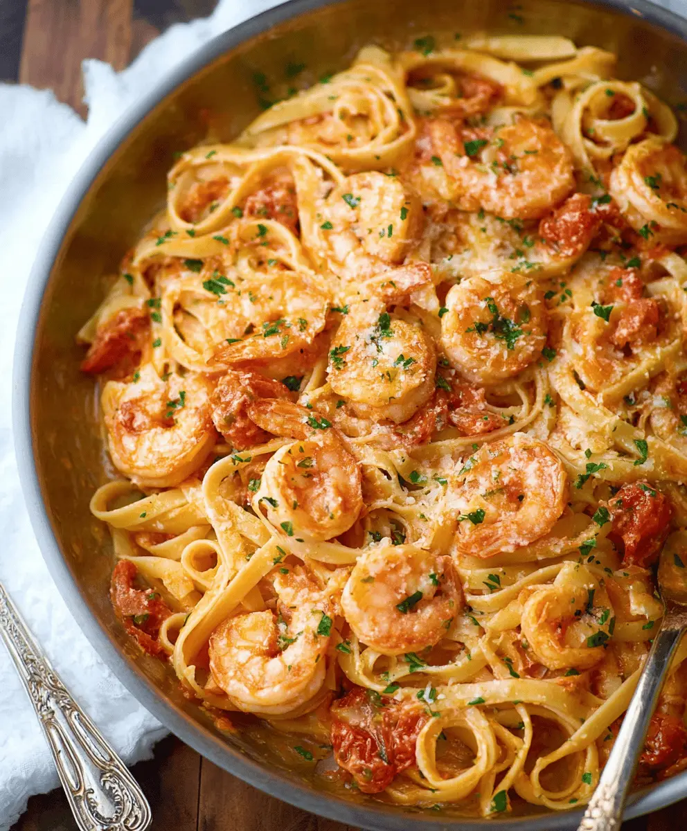 Creamy Shrimp Fettuccine in White Wine Tomato Sauce