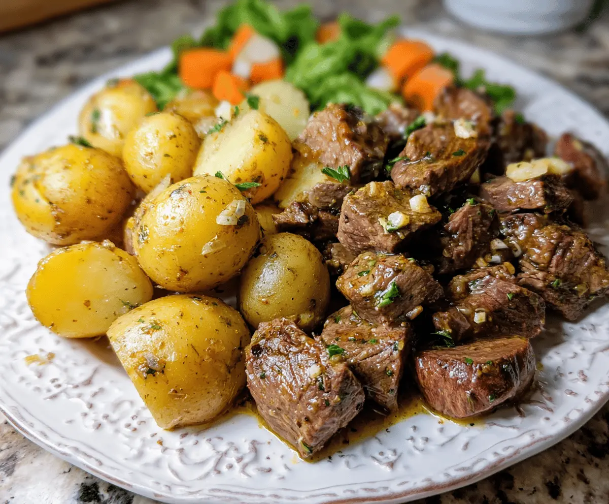 Slow Cooker Garlic Butter Beef Bites with Potatoes