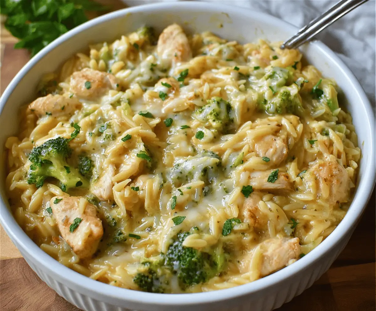 Cheesy Chicken and Broccoli Orzo Bake