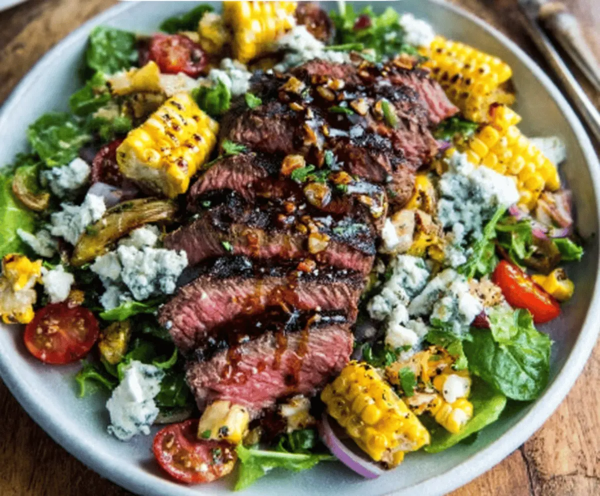 Balsamic Steak Salad with Gorgonzola and Grilled Corn