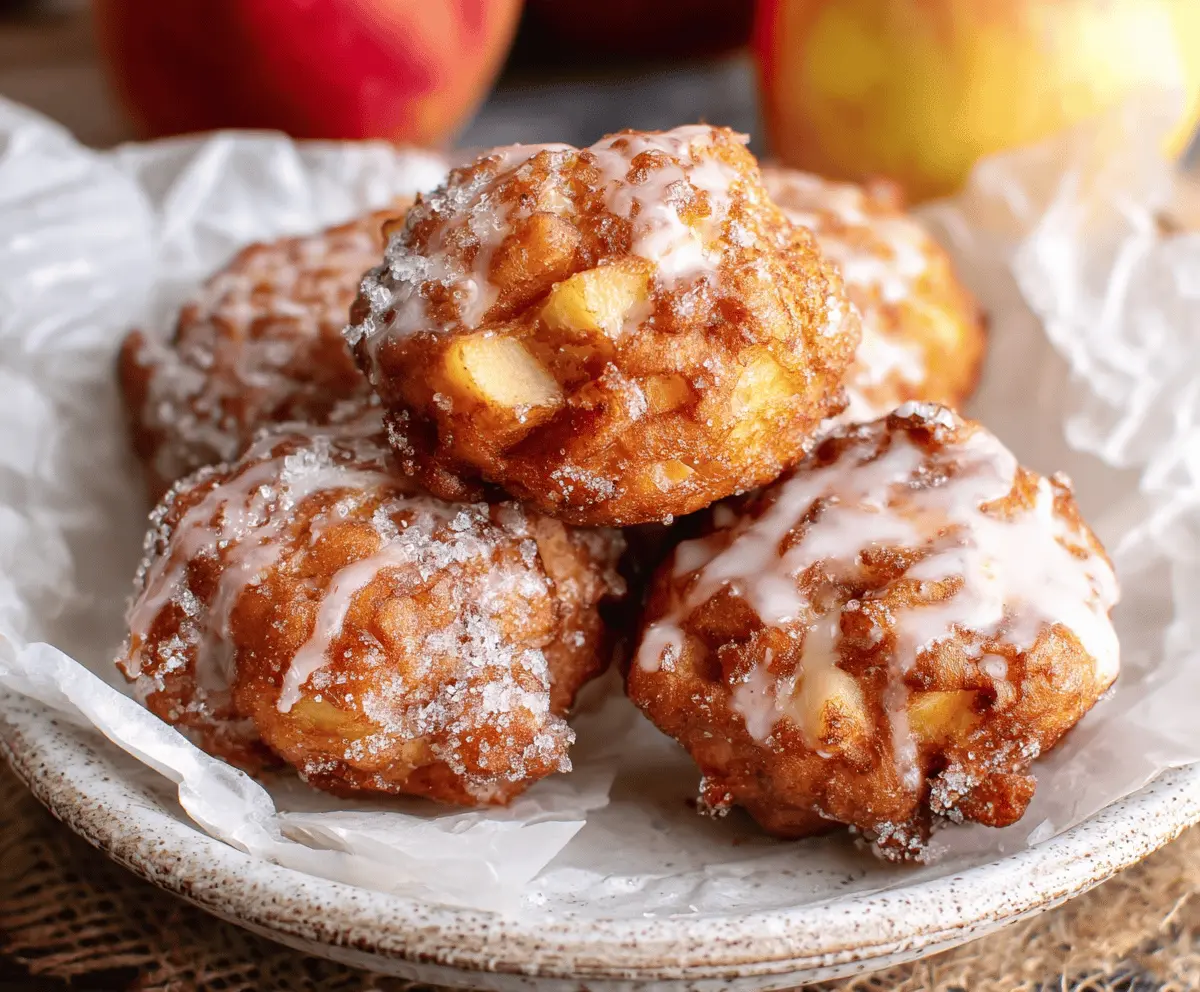 Golden baked apple fritters with cinnamon sugar topping on a rustic plate, perfect for a delicious breakfast or snack