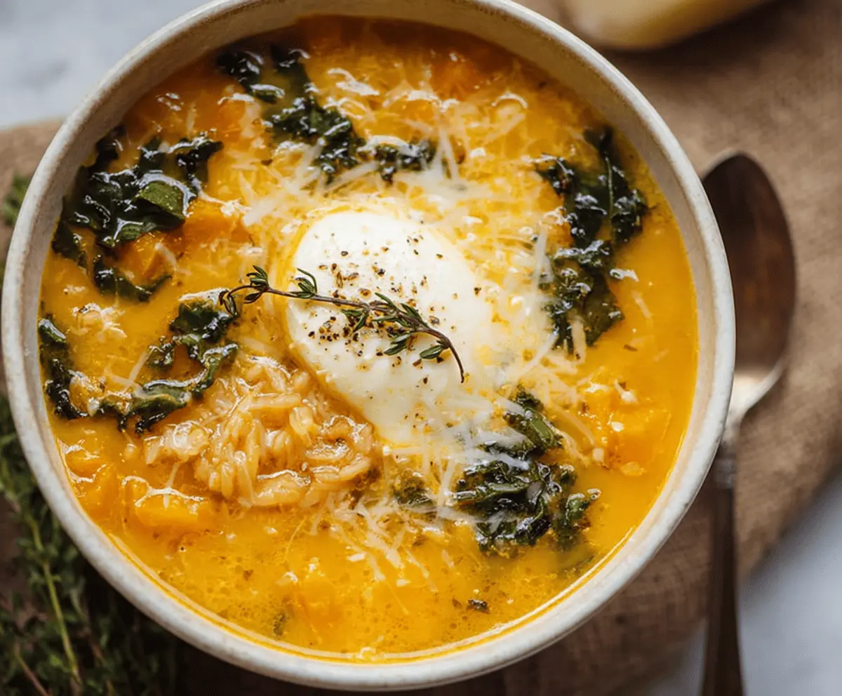 Butternut Squash Lasagna Soup with Kale & Mozzarella