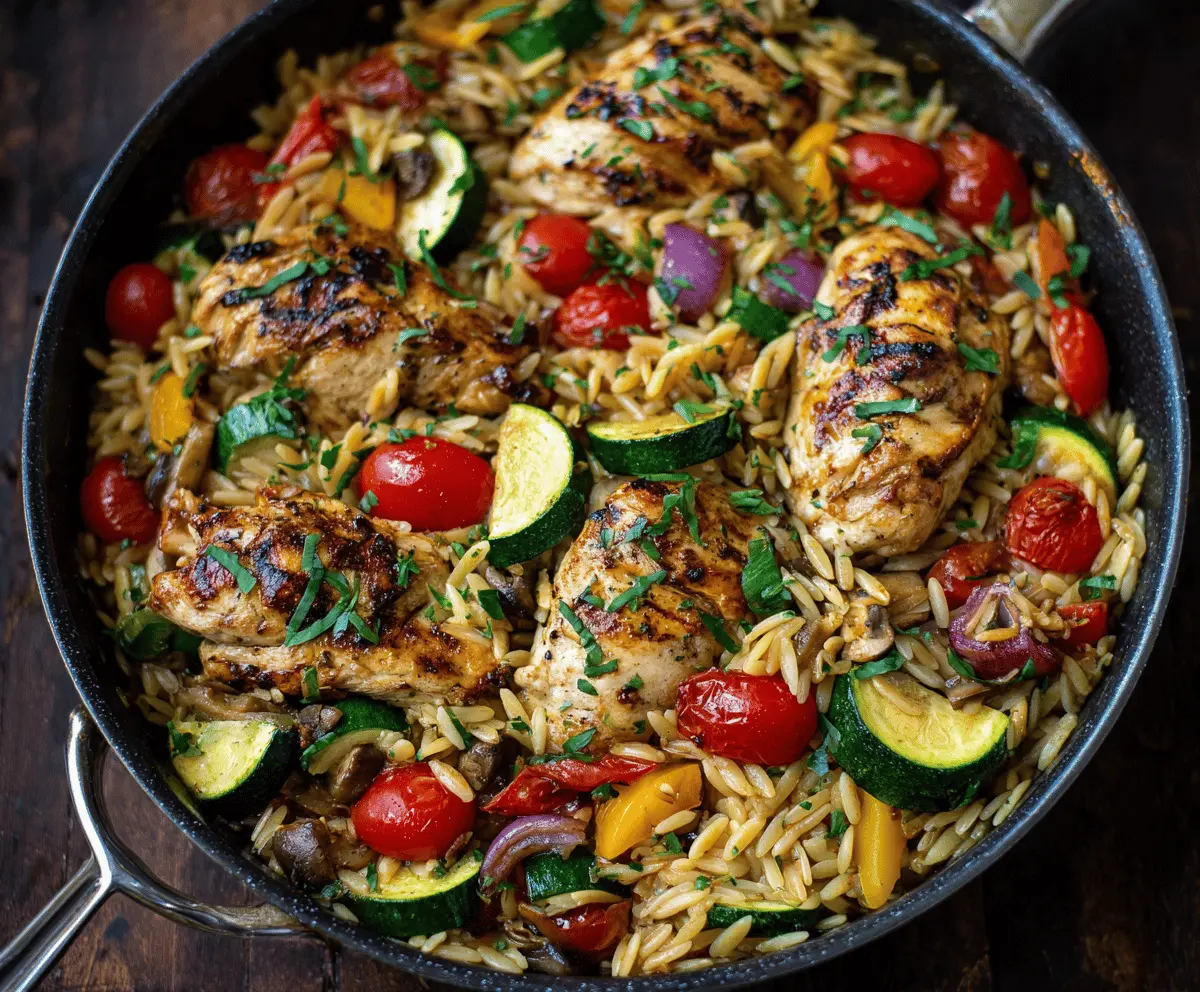 Easy One-Pan Balsamic Chicken Orzo with Vegetables