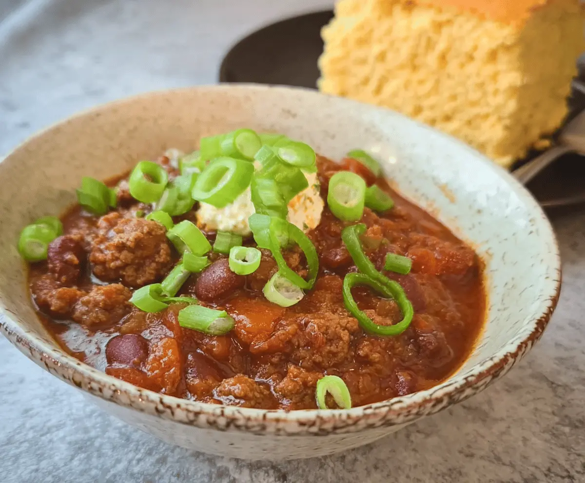 Delicious Instant Pot sweet and spicy chili topped with shredded cheese and fresh cilantro in a bowl, ready to serve