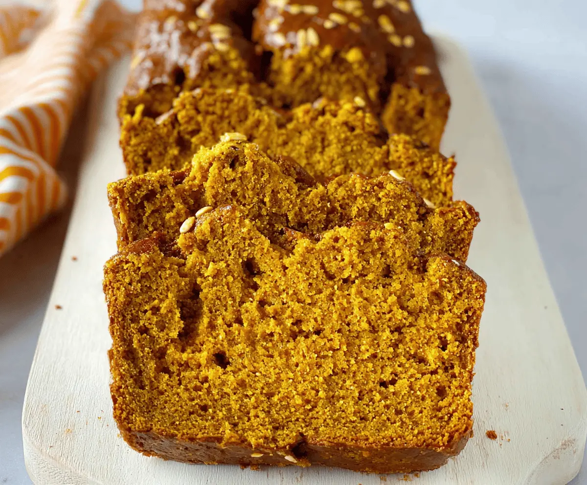 Delicious slice of low-calorie pumpkin bread with a moist texture and warm spices, perfect for a healthy fall treat