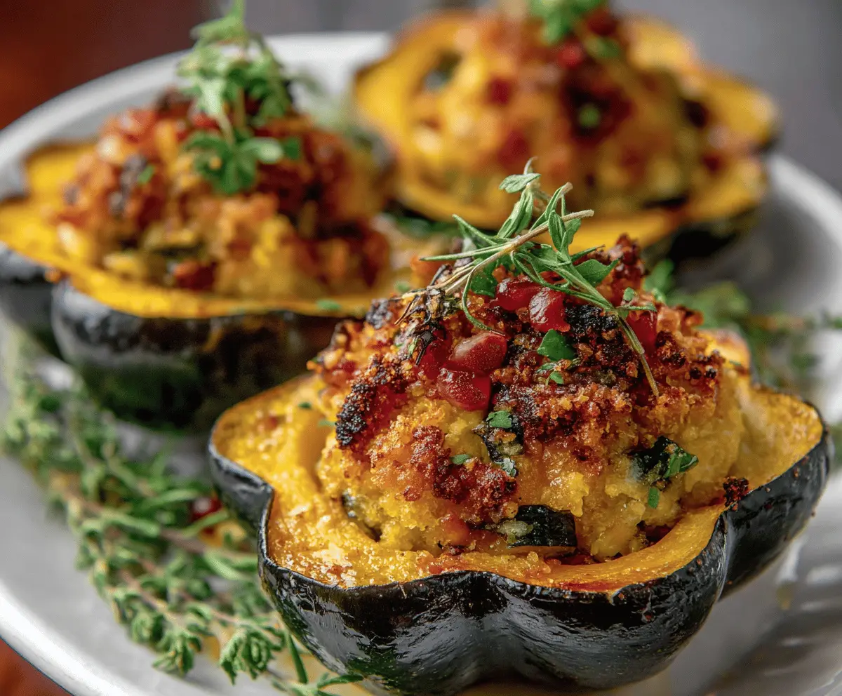 Delicious stuffed acorn squash filled with a savory mixture of vegetables and herbs, perfect for a healthy and flavorful fall meal.