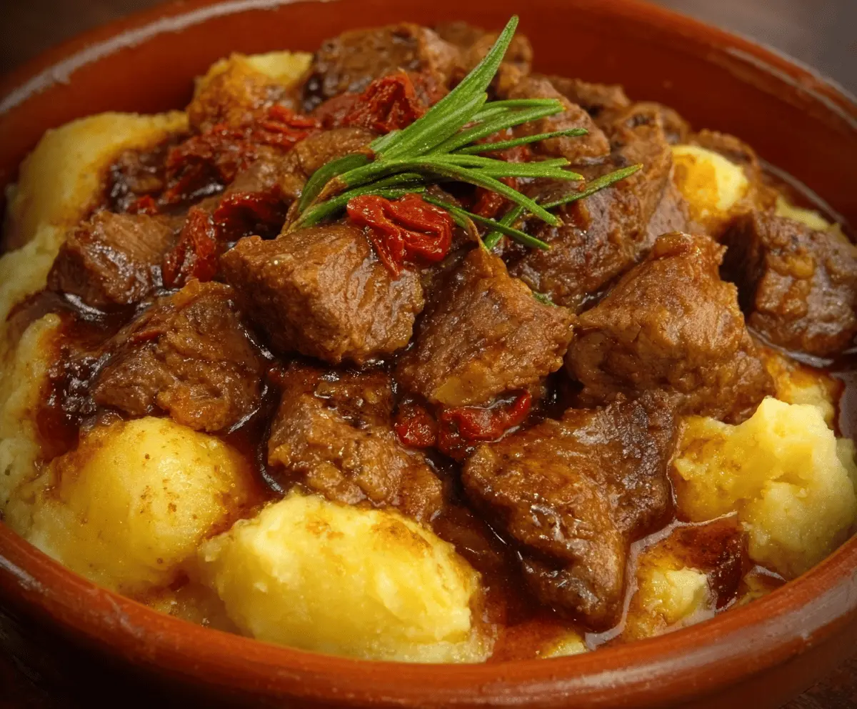 Delicious Carne Con Papas dish featuring tender meat and crispy potatoes served on a plate.