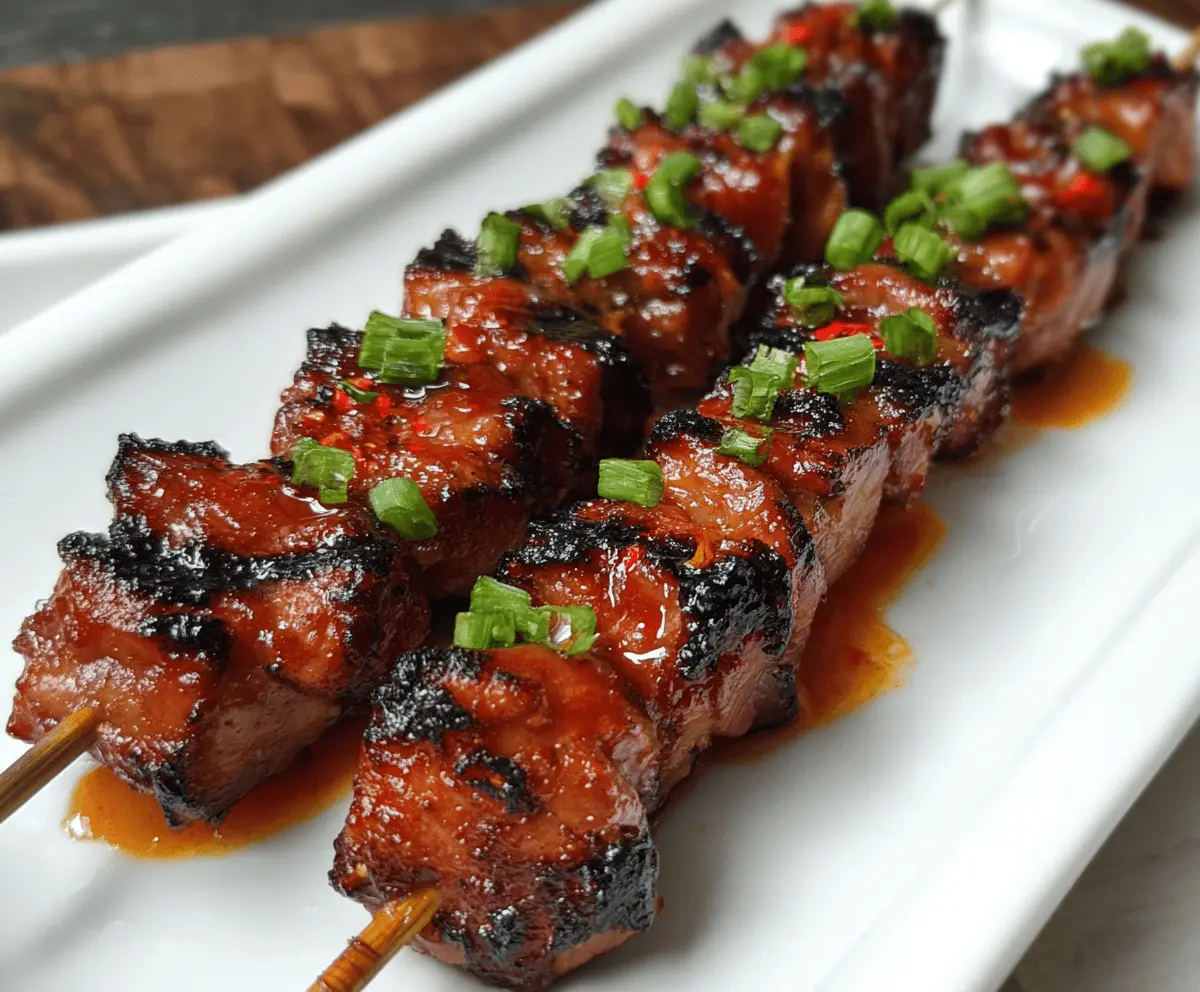 Delicious Filipino Pork BBQ skewers with grilled marinated pork, served on skewers with a smoky, caramelized glaze, perfect for outdoor grilling and Filipino cuisine lovers.