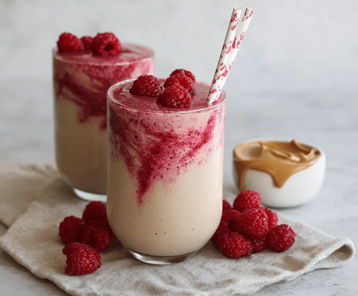 Creamy peanut butter and mixed berry jelly smoothie in a glass topped with fresh berries and a straw, perfect for a nutritious breakfast or snack.