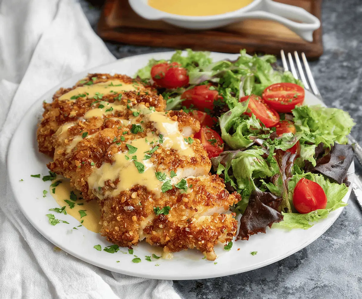 Pretzel Chicken with Mustard-Cheddar Sauce
