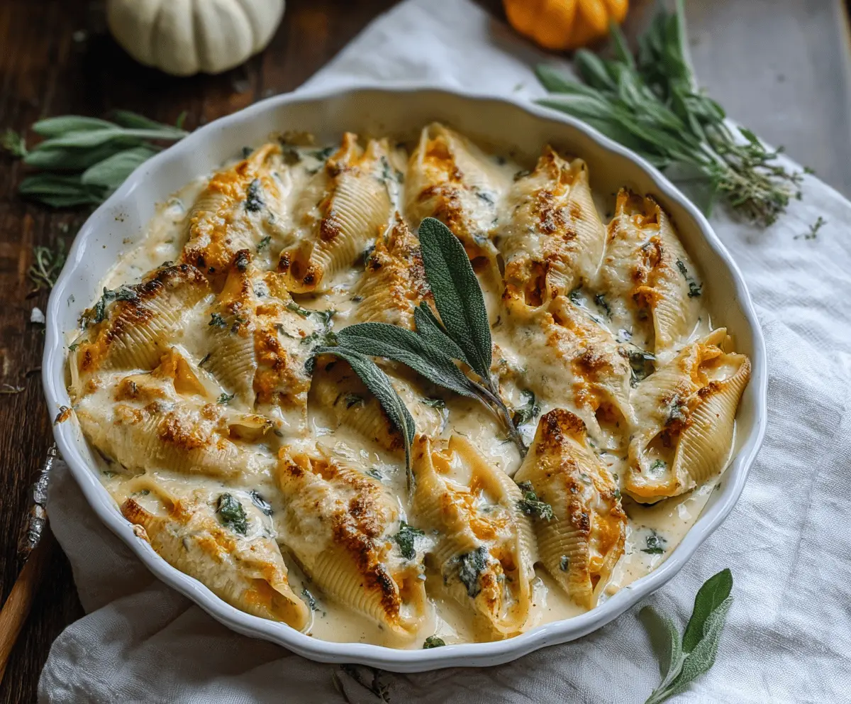 Pumpkin & Gouda Stuffed Shells With Brown Butter & Sage Alfredo Sauce