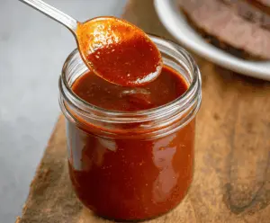 Delicious homemade Texas BBQ sauce in a bowl, ready to enhance grilled meats with rich smoky flavor.