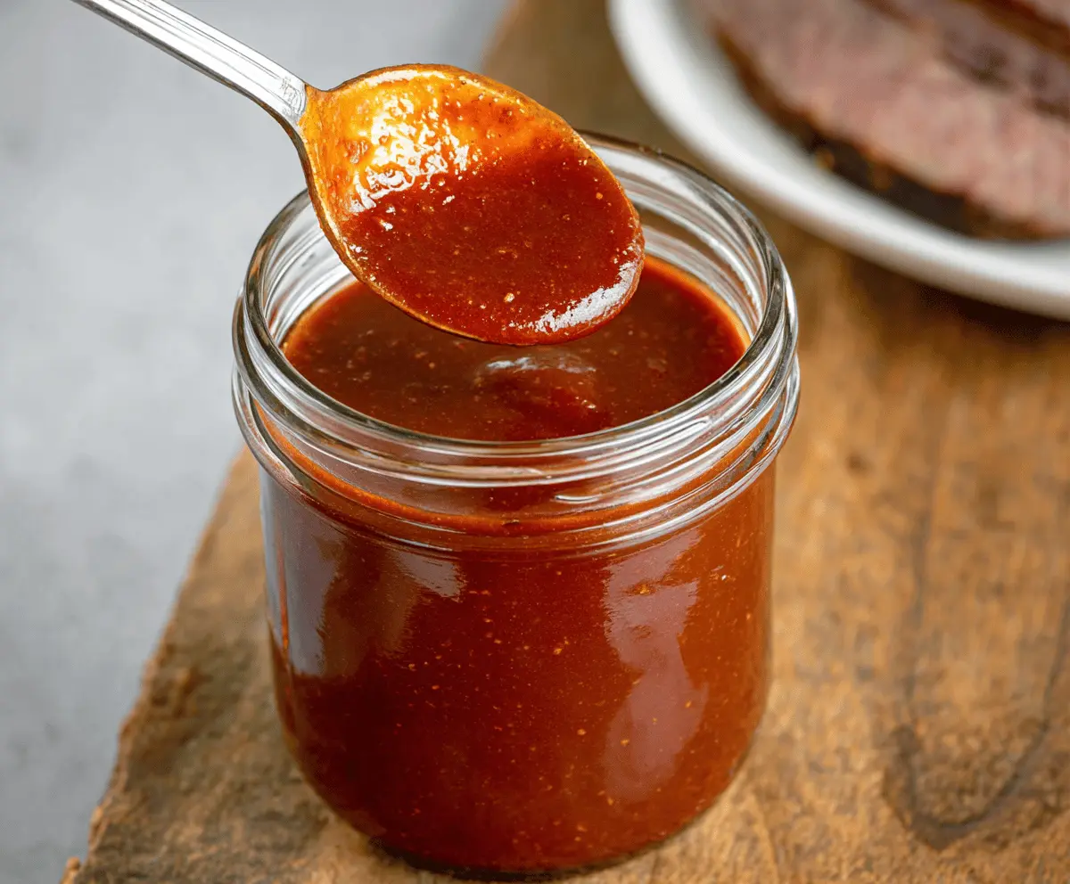 Delicious homemade Texas BBQ sauce in a bowl, ready to enhance grilled meats with rich smoky flavor.