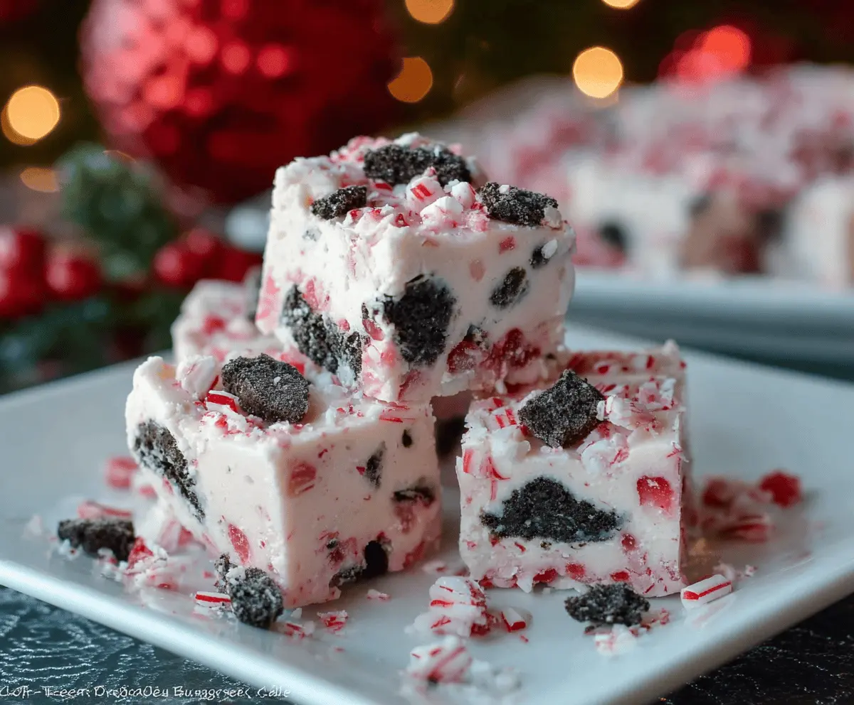 Delicious Peppermint Oreo Fudge with layers of rich chocolate and festive peppermint topping