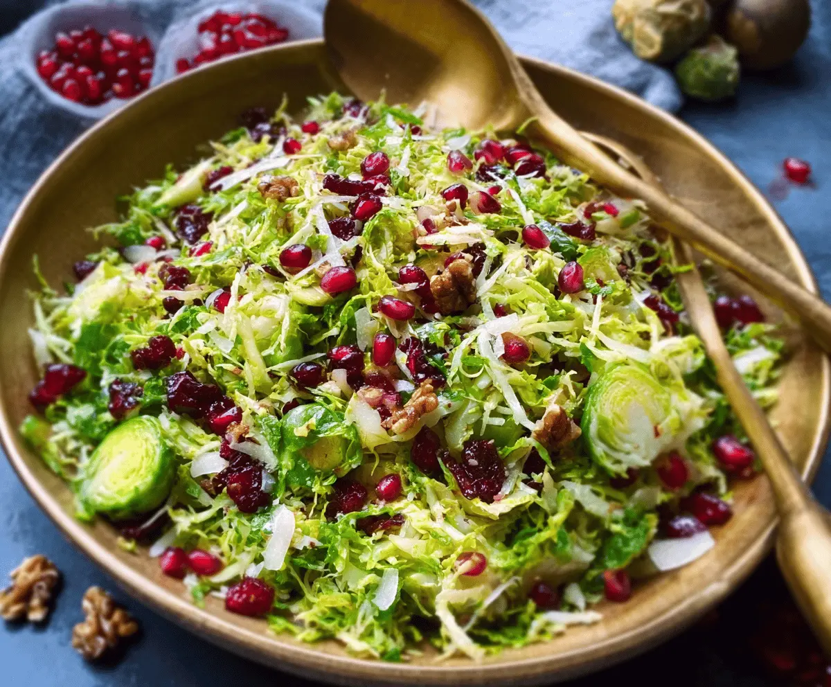 Fresh shaved Brussels sprouts salad with lemon vinaigrette and walnuts, perfect for a healthy appetizer or side dish.
