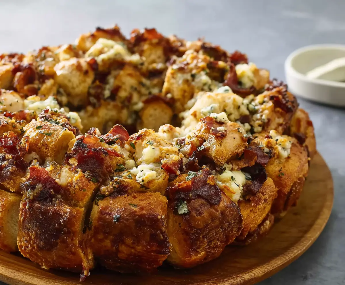 Delicious Bacon Gorgonzola Pull Aparts with crispy bacon and creamy cheese in a flaky pastry.