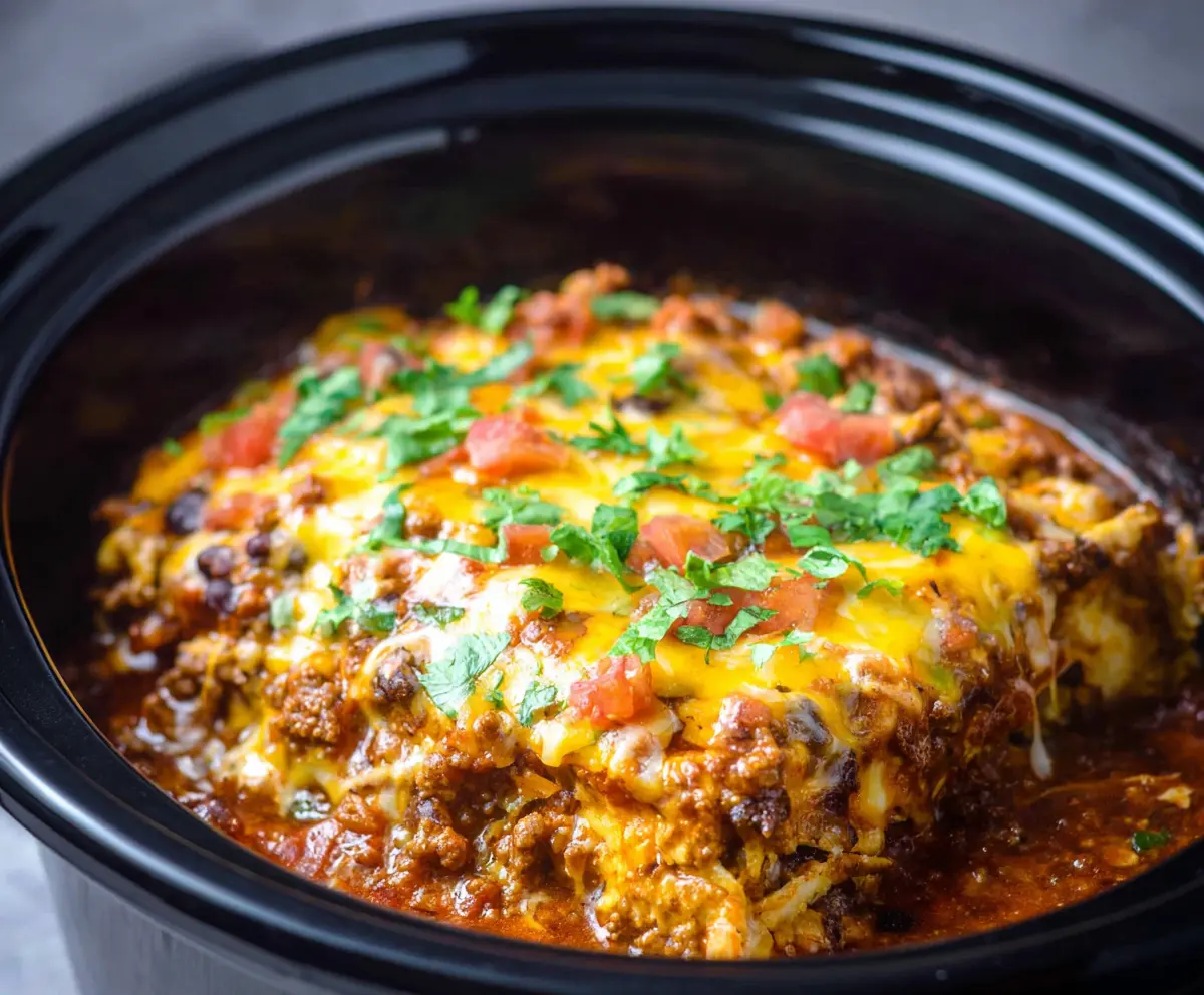 Crockpot Beef Enchilada Casserole