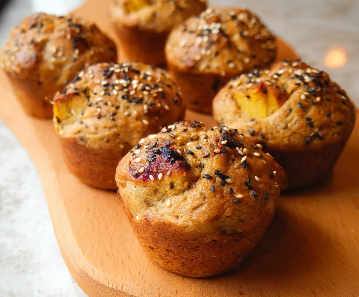 Delicious Japanese sweet potato muffins sprinkled with sesame seeds, fresh from the oven.