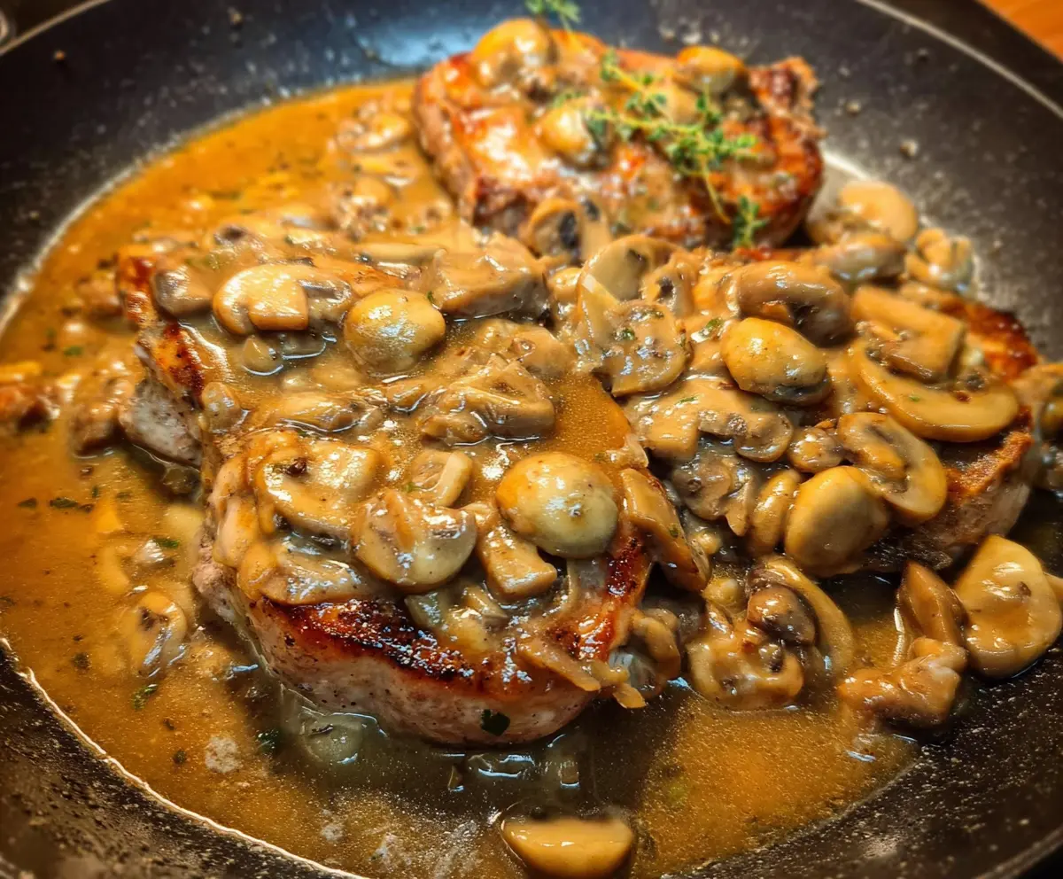 Pork chops with mushroom shallot gravy