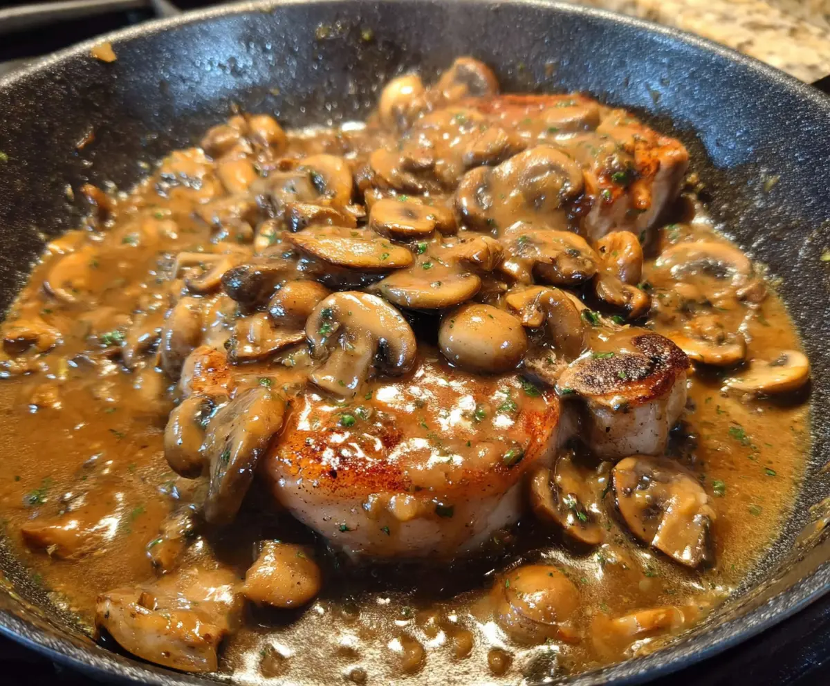Pork chops with mushroom shallot gravy