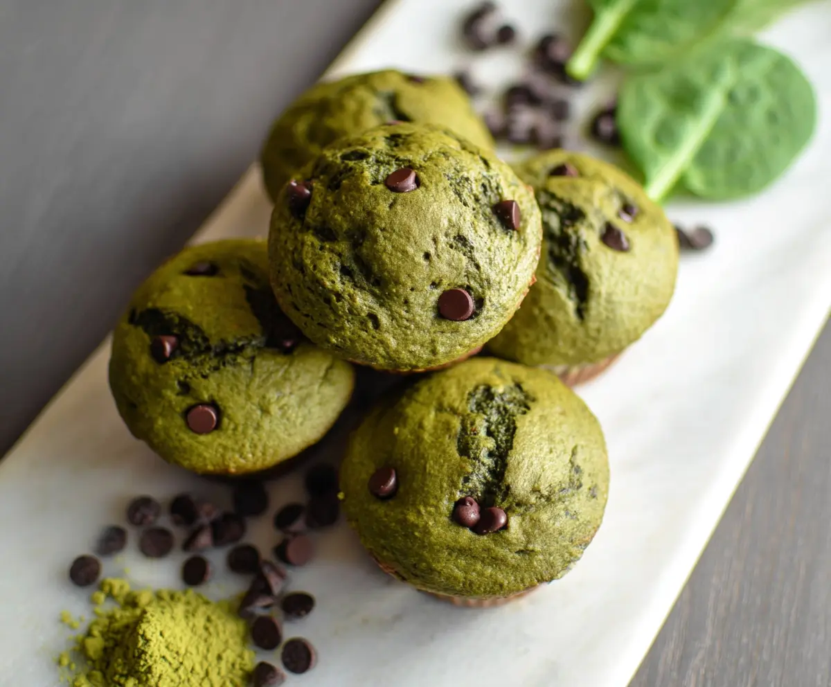 Healthy spinach and chocolate chip protein muffins perfect for a nutritious snack or breakfast.