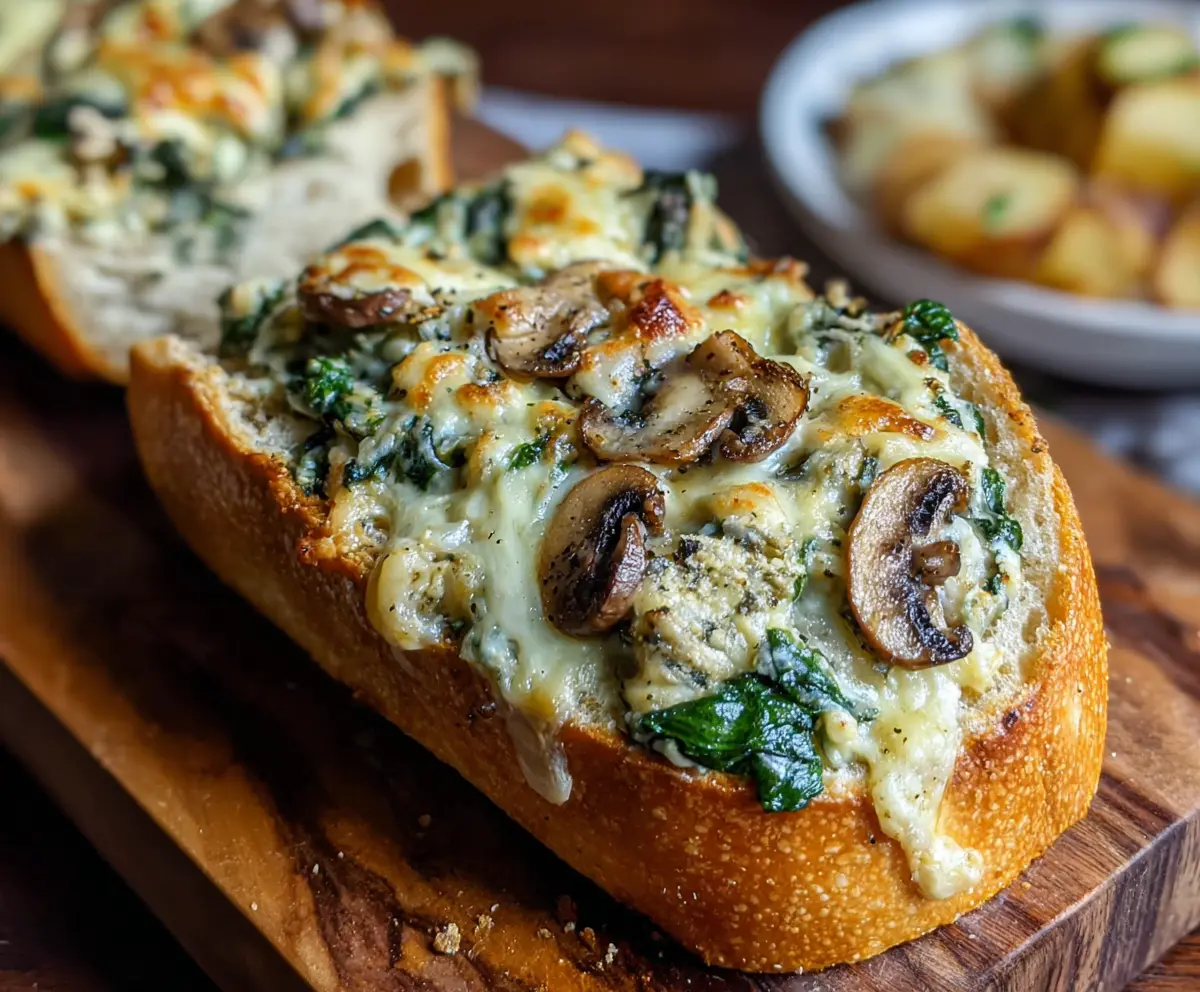 Cheesy Spinach Artichoke & Mushroom Stuffed Baguette