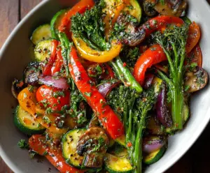 Colorful sautéed vegetables with broccoli, bell peppers, and carrots for a healthy meal.