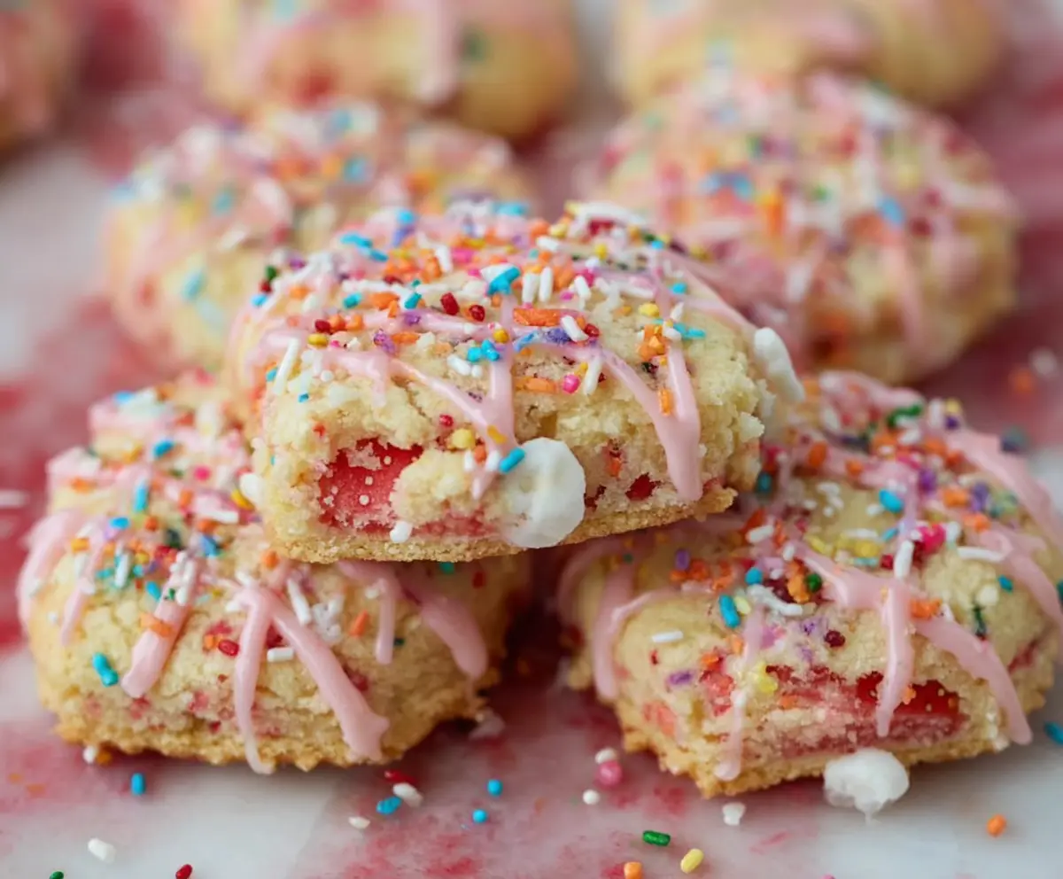 Delicious homemade Strawberry Pop Tart Cookies with bright red strawberries and golden flaky crust.