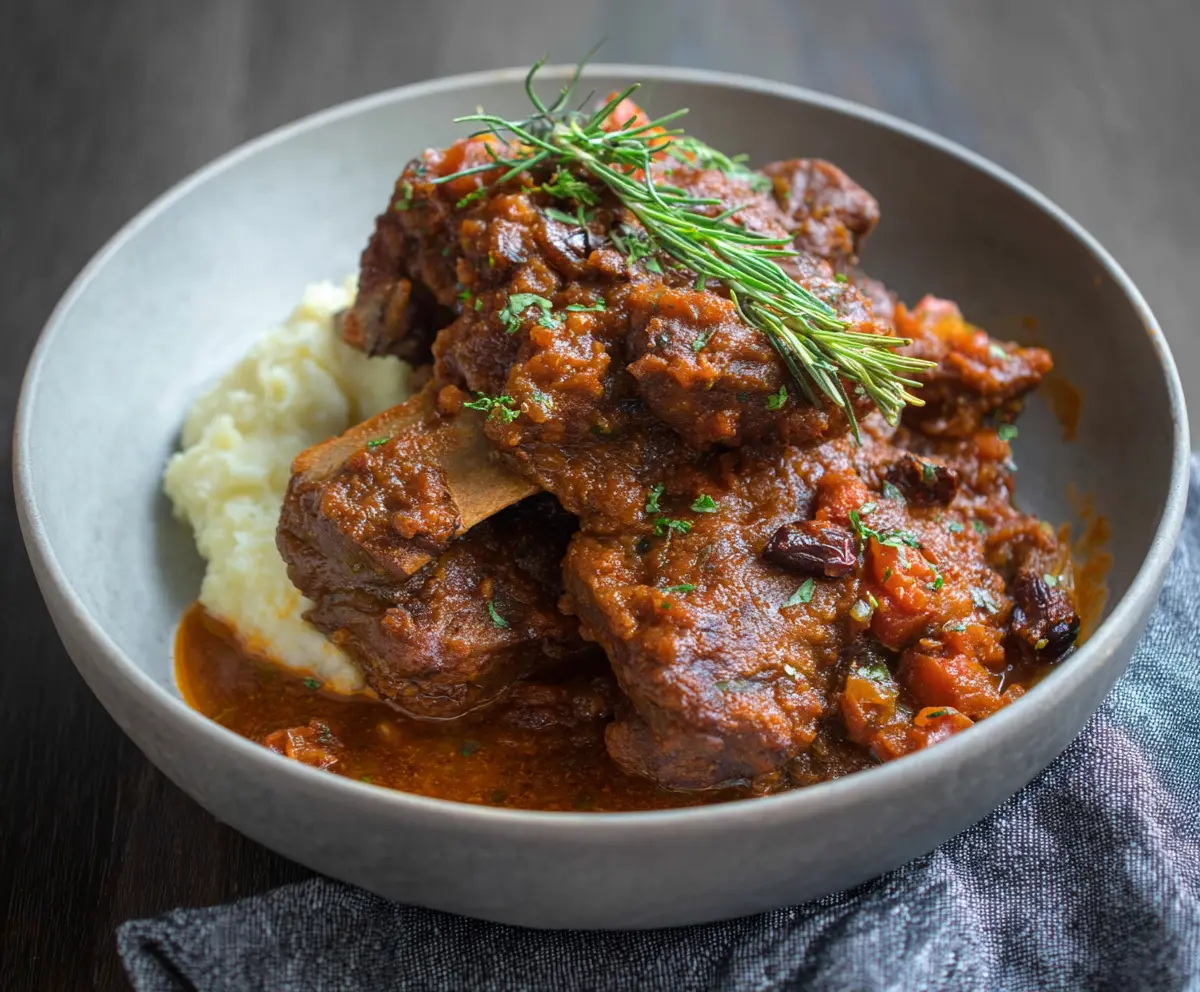 Delicious braised pork ribs served with a savory glaze and fresh herbs.