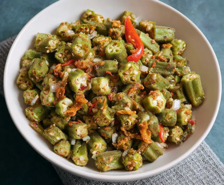 Crispy fried okra prepared Guyanese style, golden and flavorful.