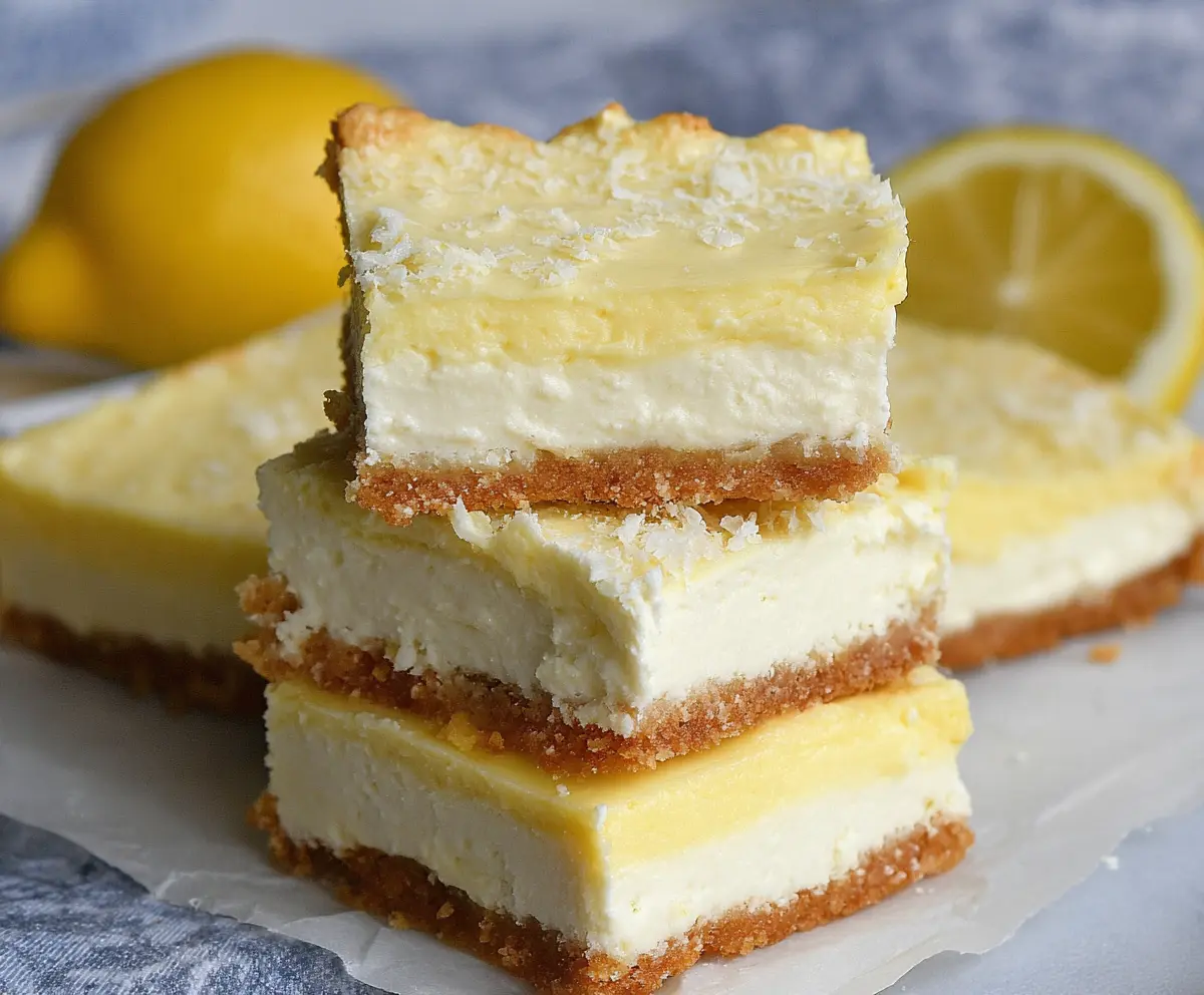 Delicious Keto Lemon Cheesecake Bars with a creamy lemon topping and a crispy crust, perfect for low-carb dessert lovers.