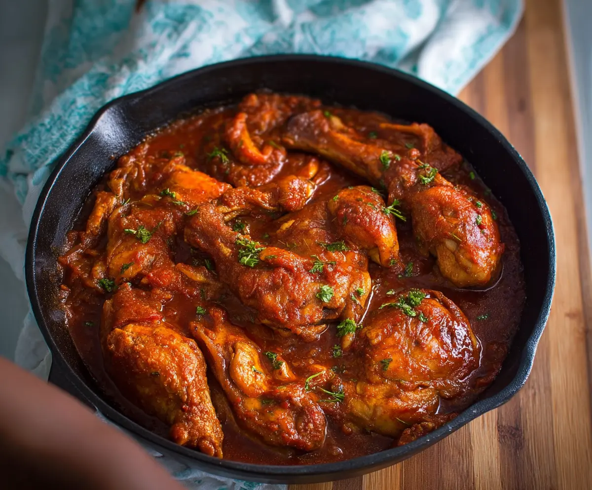 Delicious Red Stew Chicken served with vibrant vegetables and flavorful sauce.